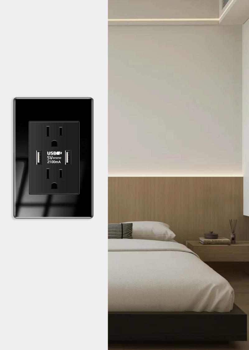 Description Picture 4 of itemAmerican Type-c Quick Charge Wall Power Outlet,2Way Light Electrical Switch Panel,Mexico Thai US Tempered Glass usb Socket Plug