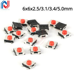 20PCS/LOT 6*6*2.5mm 3.1mm 3.4mm 5mm SMD Switch 4 Pin Touch Micro Switch Push Button Switches Red SMD Tact Switch 6x6x3.1mm