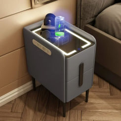 Smart Nightstand with Drawers USB Charging Simple Solid Wood Bedroom Cabinet Simplicity Narrow Intelligent Design Bedside Tables
