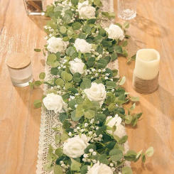 1pc 5.9FT Artificial Eucalyptus Vine Fake Rose Flowers Gypsophila Garland For Wedding Home Party Craft Art Table Runner Decor