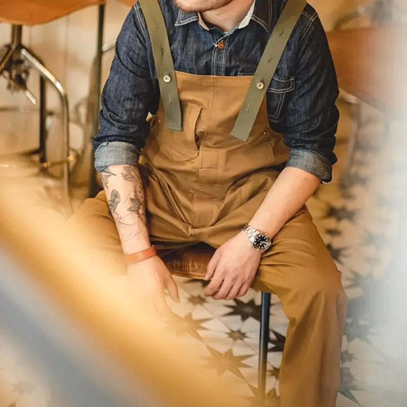 Description Picture 5 of itemVintage One Piece Cargo Pants Men Jumpsuit Outfits Suspender Overalls Pocket Trousers Wear Casual Loose Rompers Male