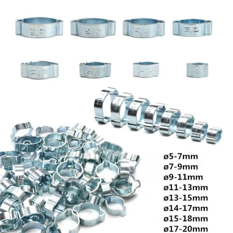 Description Picture 2 of item10Pcs Zinc Plated Double Ears Hose Clamps Worm Drive Adjustable Fuel Tube Water Pipe Fixed Clip Spring Clamps Assortment Kit