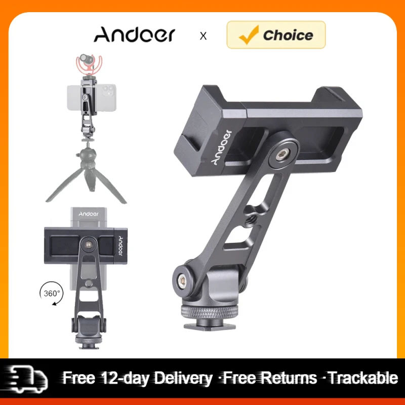 Description Picture 4 of itemAndoer Phone Holder Clamp Phone Tripod Mount Aluminum Alloy 360° Rotatable with Dual Cold Shoe Mounts for Phone Vlog Selfie Live