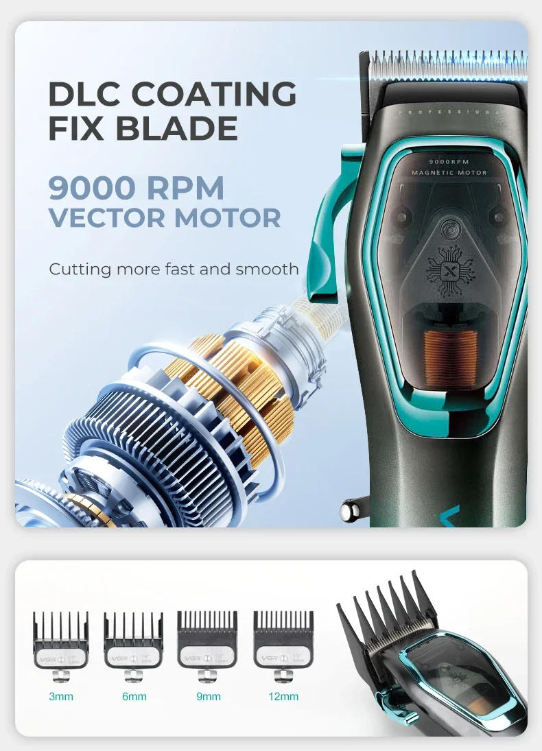 Description Picture 6 of itemVGR Hair Clipper Professional Hair Cutting Machine Adjustable Hair Trimmer Rechargeable 9000 RPM Barber Clipper for Men V-674