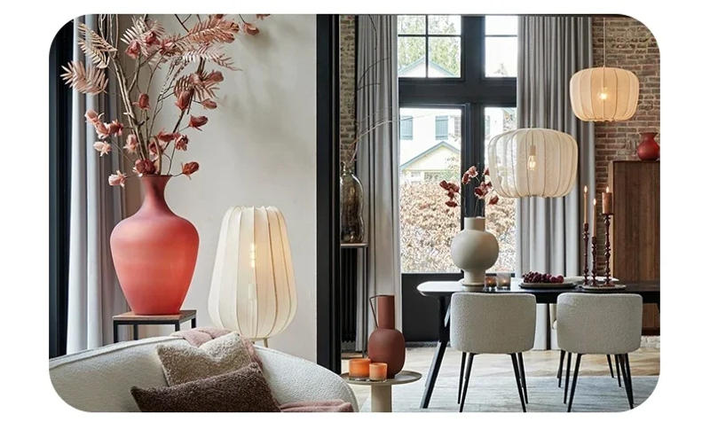 Description Picture 6 of itemNordic Minimalist Wabi Sabi Fabric Chandelier Living Dining Room Bar Led Pendant Lamp Restaurant Bedroom Hanging Light Fixture