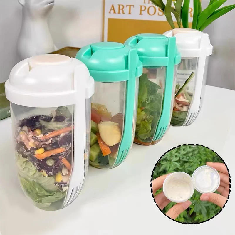 Description Picture 2 of itemPortable Breakfast Cups Cereal Nut Yogurt Salad Cup Container Set with Fork Sauce Cup Bottle Food Storage Bento Box Lunch Box