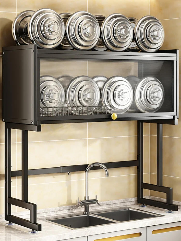 Description Picture 3 of itemSink Storage Shelf with Cabinet Door Dustproof Multifunctional Countertop Retractable Dish Rack Bathroom Estanterías