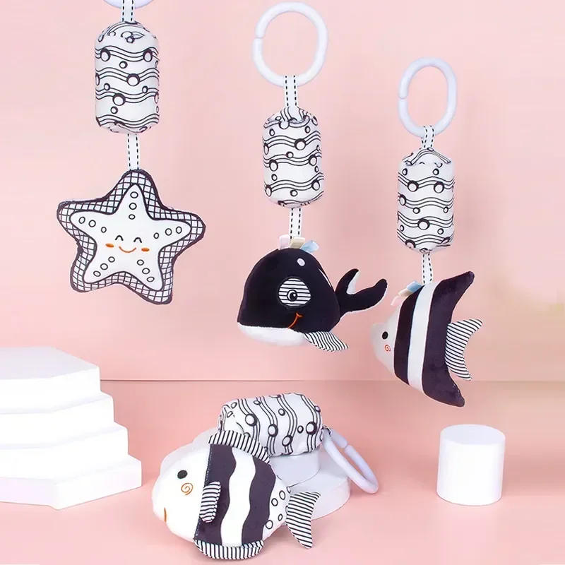 Description Picture 2 of itemStroller Bed Hanging Bell Plush Doll Baby Infant Rattles Newborn Black White Visual Grab Ability Training Toys игрушки для детей