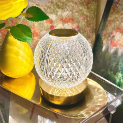 USB Rechargeable Tri-Colour Dimming Crystal Ball Table Lamp Night Pearl Table Lamp Vintage Ambient Lamp Bedroom Bedside Lamp
