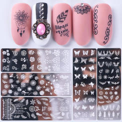 3D Nail Stamping Plates for Flower Leaves Butterfly Geometric Designs - DIY Nail Art Templates Printing Stencil Tools