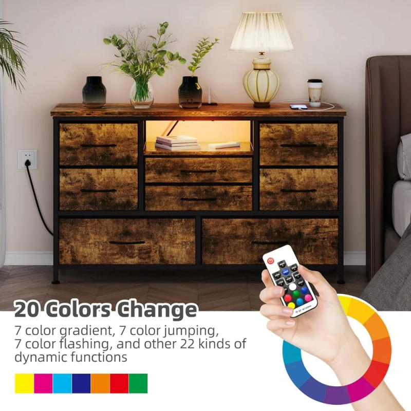 Description Picture 3 of item8 Dresser TV Stand with Power Outlet & LED for 55'' TV, Long Dresser for Bedroom with 8 Deep Drawers, Wide Console Table