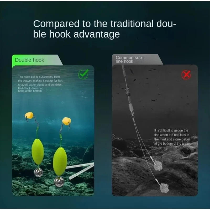 Description Picture 2 of item2 Pcs Double Hook Fishing Hair Rigs Hook Suspension Anti Bottom Carp Fishing Hook Ready Made Carp Rigs Fishing Lure