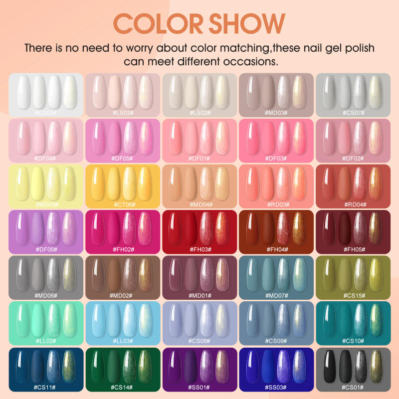 Description Picture 2 of itemCOSCELIA 35 Colors Gel Nail Polish Set with Base Coat Matte Glitter Top Coat Kit Semi Permanent Gel Polish Nail Art Manicure Kit