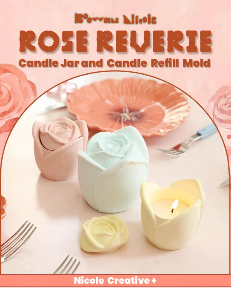 Description Picture 2 of itemBoowan Nicole Rose Candle Jar Concrete Silicone Mold and Reusable Candle Refill Mold