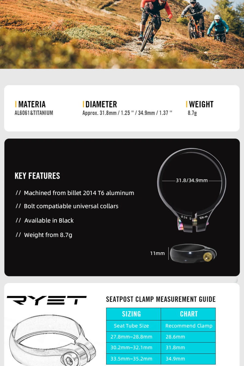 Description Picture 3 of itemRoad Bicycle Seat Post Clamp Super Light Titanium CNC Alloy Saddle MTB Bike for 27.2/31.8/31.6/34.9mm Seatpost Clamps Bike Parts