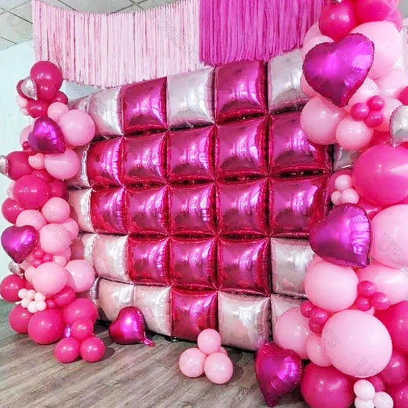 Description Picture 2 of item25/35Pcs Square Foil Balloons Wall Double Sided Metal Gold Hot Pink Square Balloon Backdrop for Birthday Baby Shower Wedding Dec