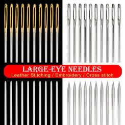 Professional Leather Needle for Stitching, Sharp & Blunt Large Eye Needles Embroidery Thread Yarn Knitting Sewing Steel Needle