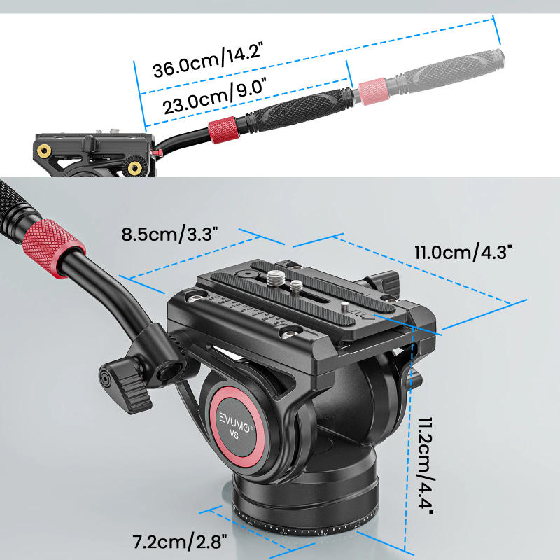 Description Picture 5 of itemFluid Head 72mm Hydraulic Pan Tilt Base Heavy Duty Tripod Video Head Mount Q.R Plate, EVUMO V8 for DSLR, Video Camera Camcorder
