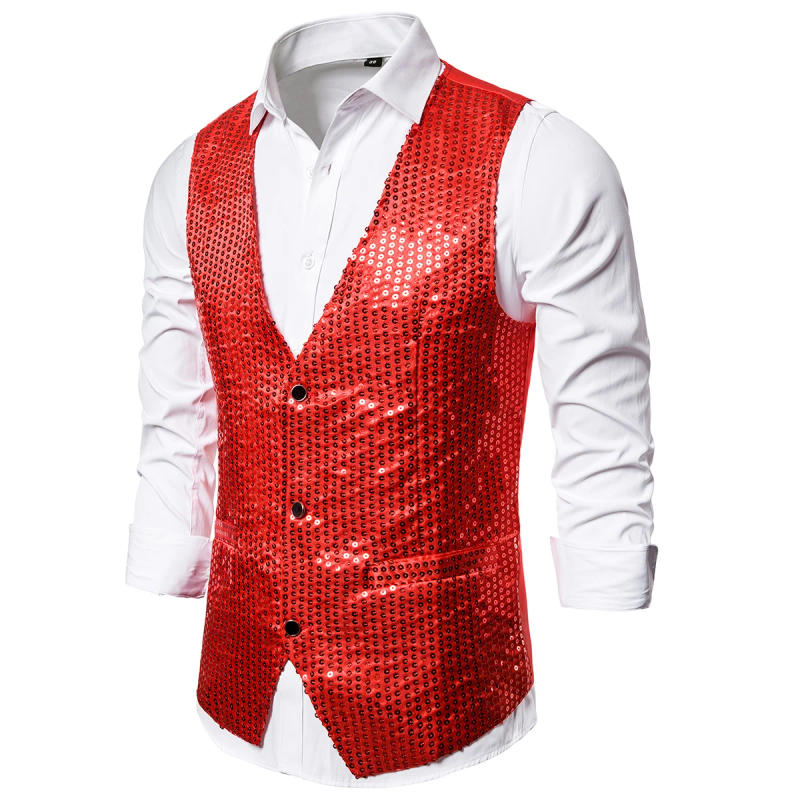 Description Picture 4 of itemMen's Suit Vest Circular Glitter Shiny Bow Tie Waistcoat For Men Bar Nightclub Barmaid Weeding Stage Party Men's Suit Vest