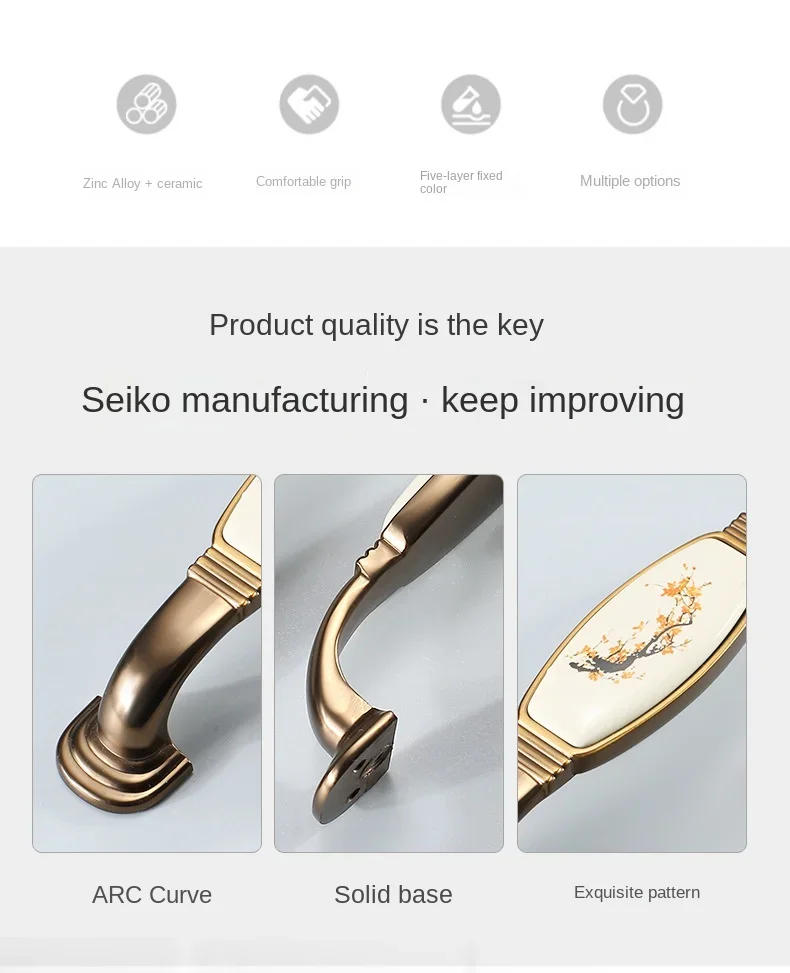 Description Picture 3 of itemVintage Zinc Alloy+Ceramic Cabinet Knobs and Handles European Style Gold/Black Kitchen Door Handle Pulls Furniture Hardware