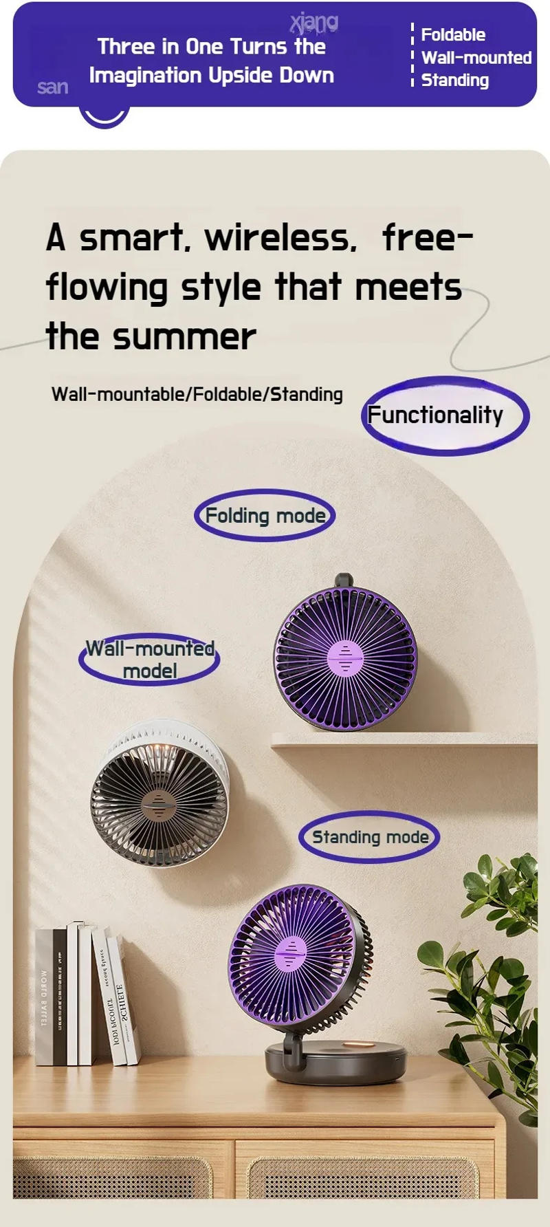 Description Picture 6 of itemPortable Desktop Fan Foldable Wall-Mounted Fan Mini Air Circulation Fan Rechargeable Foldable Fan With Warm Night Light