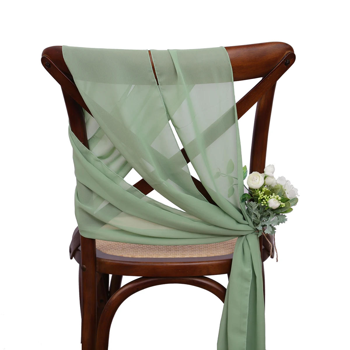 Description Picture 3 of item24 Pcs 17x275cm Chiffon Chair Sashes 12 Set Sage green Chair Sash Wedding Chair Covers Ribbon Wedding Party Aisle Chair Decor