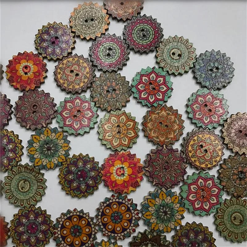 Description Picture 4 of itemRound Wooden Buttons for Crafts, Decorative Buttons, 2 Holes Pattern, Handmade DIY Sewing Accessories, 15-25mm, 50Pcs