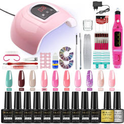 Nail Gel Extend Set 54W LED Lamp  Manicure Set Acrylic Nail Polish MakingKit with Electric Manicure Machine and Base/Top Coat