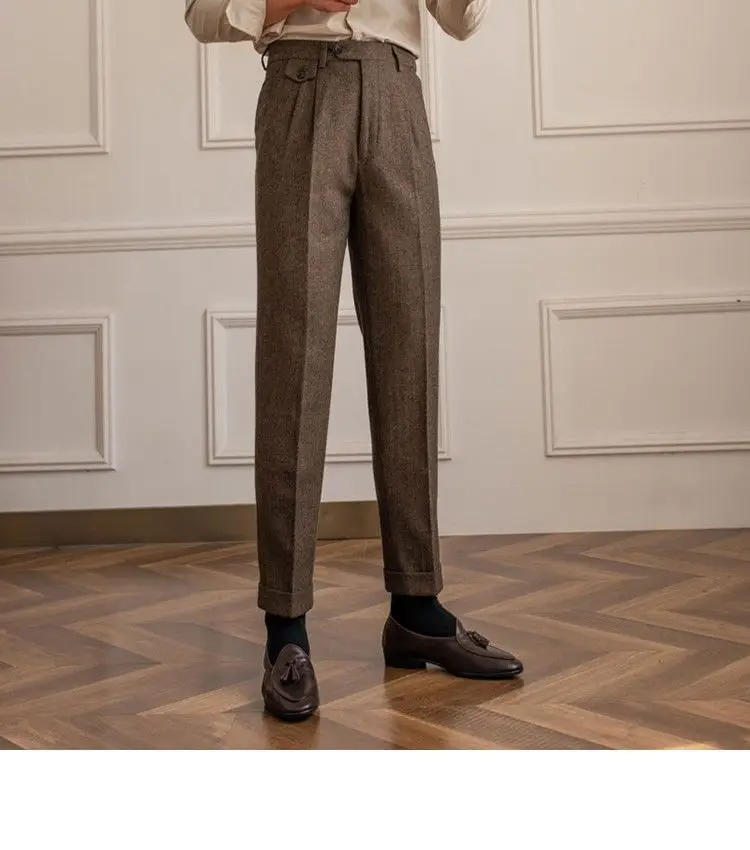 Description Picture 6 of item2024 Autumn Winter Men Fashion High Waist Wool Trousers Men's Korean Loose Straight Pants Male Casual Woolen Suit Pant F353