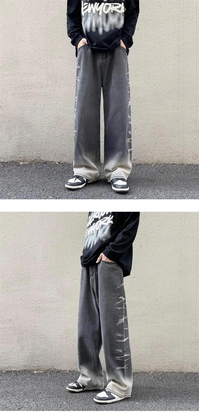 Description Picture 5 of itemMen's Autumn Color Blocking Loose-fit Casual Trendy Straight-leg Jeans Versatile Comfortable Long Trousers