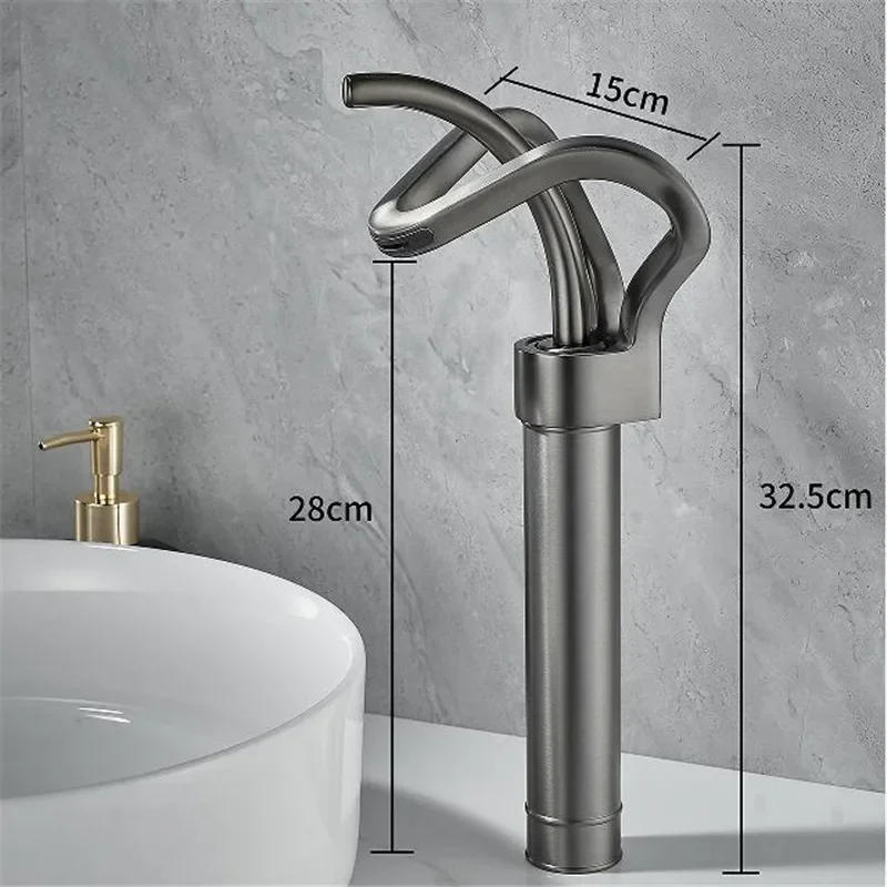 Description Picture 3 of itemGold Bathroom Faucet Black Basin Brass Creative Gray Bathrooom Sink Mixer Tap Hot & Cold Waterfall Basin