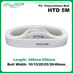 HTD 5M PU Timing Belt Length 380mm~520mm Width 10/15/20/25/30/40mm 5M White Polyurethane Synchronous Belt Closed Loop Gear Belt