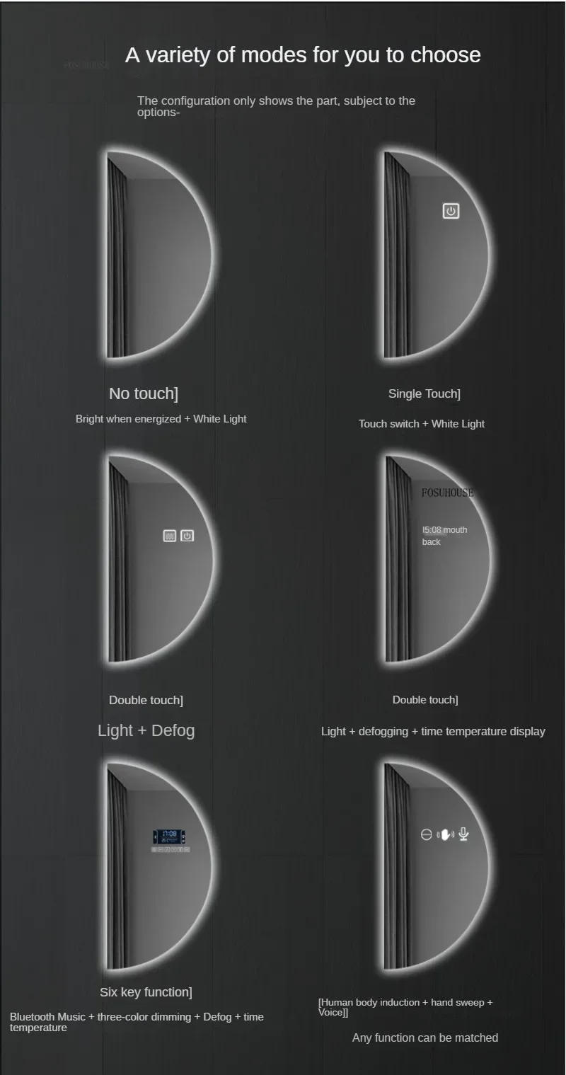 Description Picture 4 of itemSemicircular Smart Bath Mirrors Led Touch Screen Mirrors Wall-mounted Lighted Bathroom Mirror Special-shaped Decorative Mirror Z