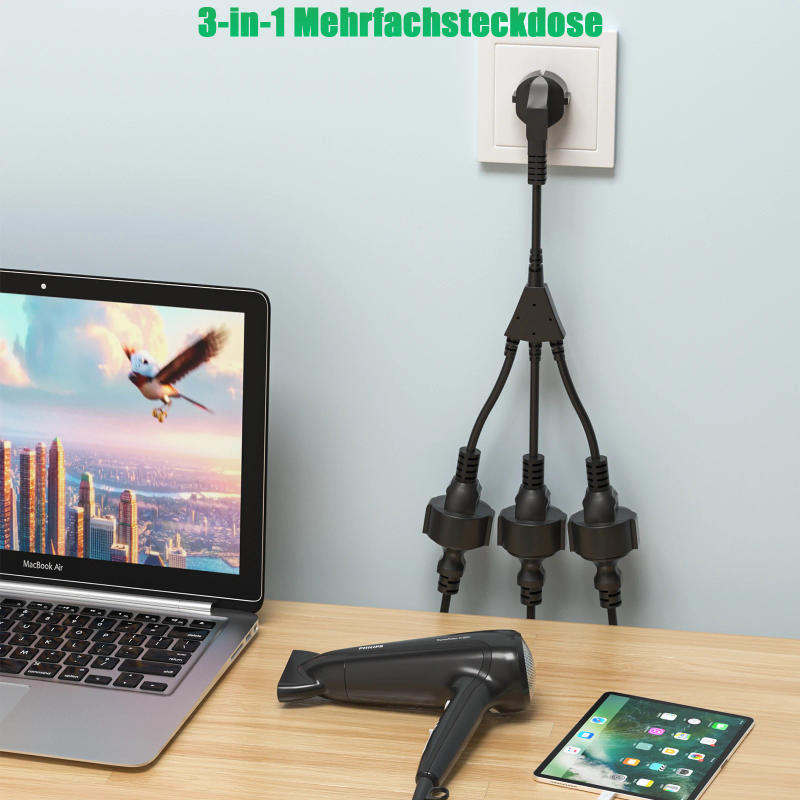 Description Picture 4 of itemEU European Power Extension Cord with 3 AC Schuko Socket 250 V/16A Supply Electric Cable Triple Plug Adapter For Computer Home