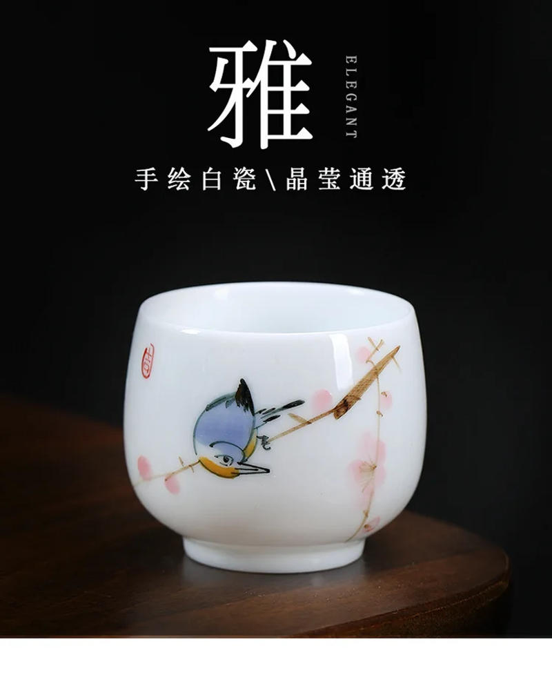 Description Picture 2 of itemHand Drawn Sweet White Porcelain Tea Cup, High-end Kung Fu Tea Set, Handmade Tea Cup, Ceramic Single Cup, Master Cup