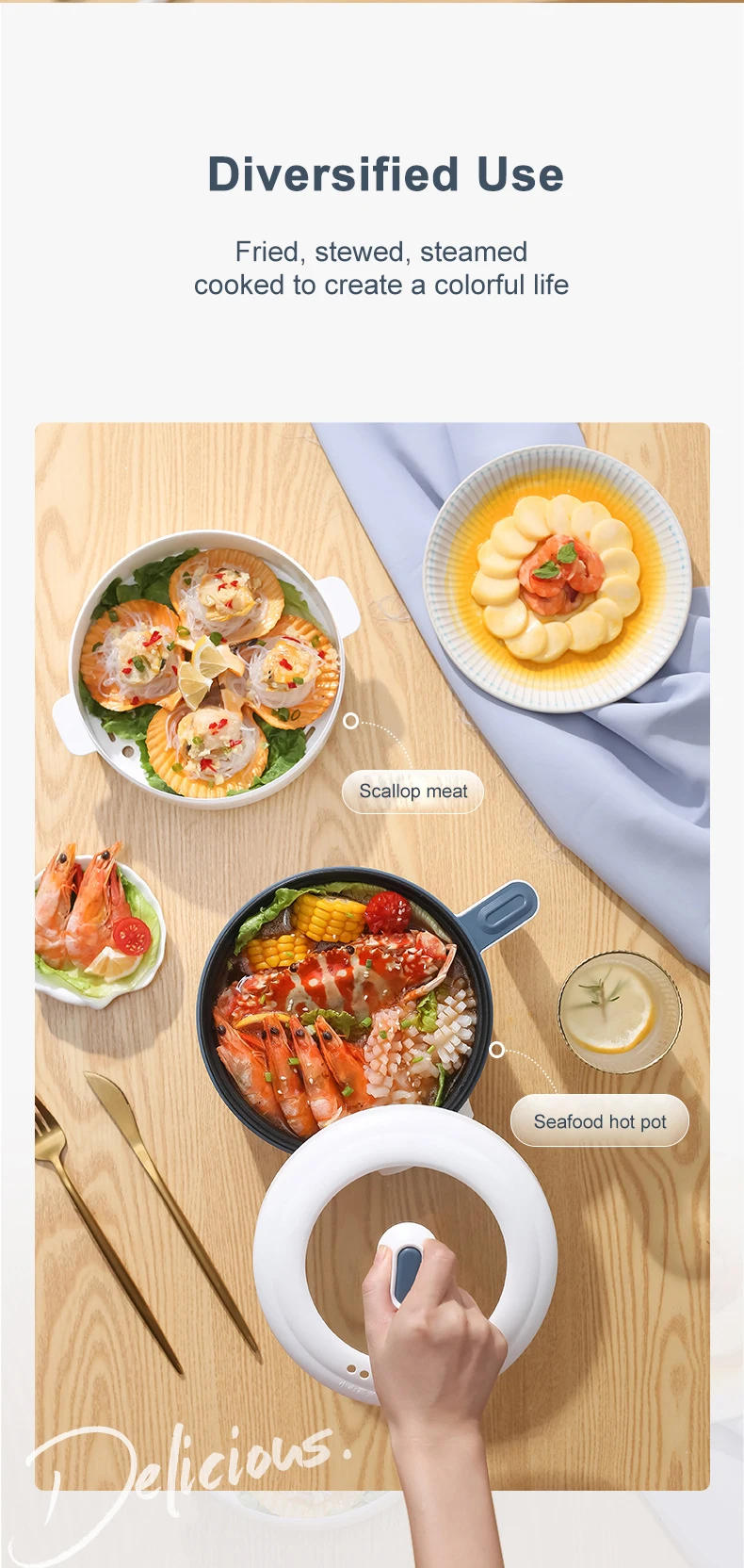 Description Picture 3 of itemElectric Rice Cooker Multicooker Multifunction Pot Mini Hotpot Pan Soup Home Appliances for The Kitchen Pots Offers 1-2 People