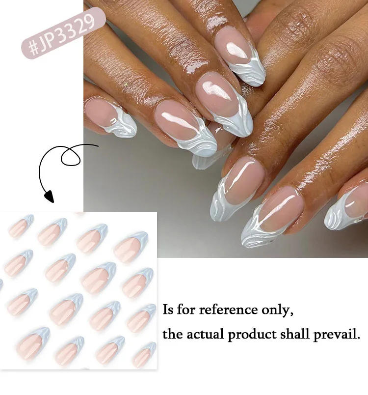 Description Picture 3 of item3D Shell Design Blue Almond Shape Nail Art Wearable Fashion False Nails Detachable Finished Fake Nails Press on Nails with Glue