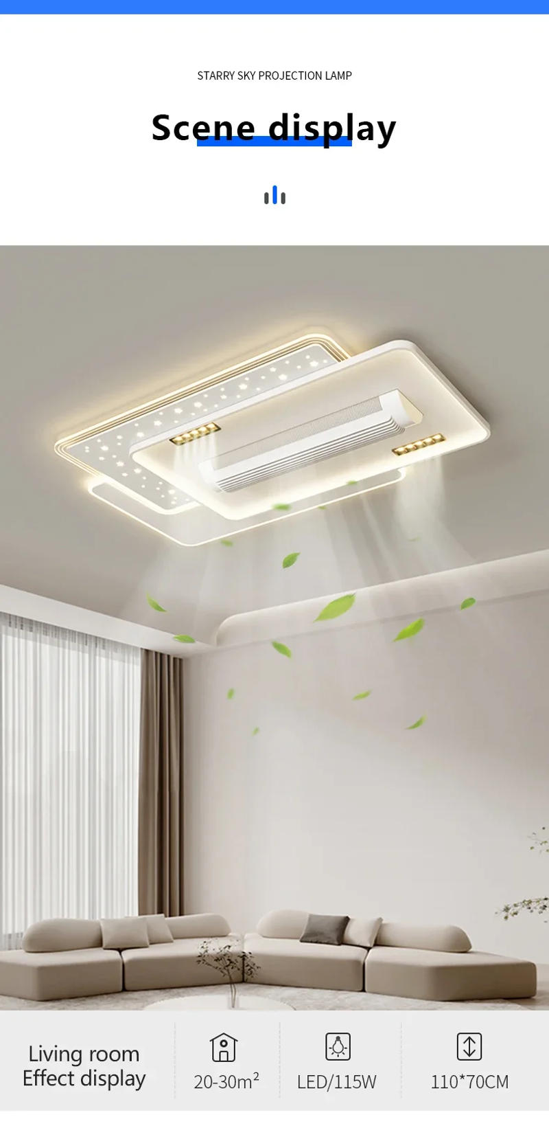 Description Picture 6 of itemModern Led Leaf Less Fan Light Full Spectrum LED Bright Eye Protection Ceiling Light 180 Degree Blowing Cool and Silent