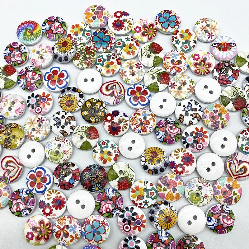 Description Picture 6 of item30pcs 15mm A Variety of Styles of Mixed Wood Buttons Round Button Monogrammed Love Scrapbooking for Wedding Decor Sewing