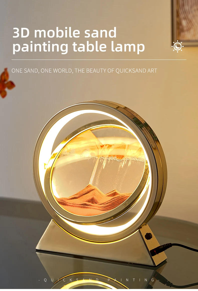 Description Picture 2 of itemLED Light Creative Quicksand Table Lamp Moving Sand Art Picture 3D Hourglass Deep Sea Sandscape Bedroom Lamp for Home Decor Gift