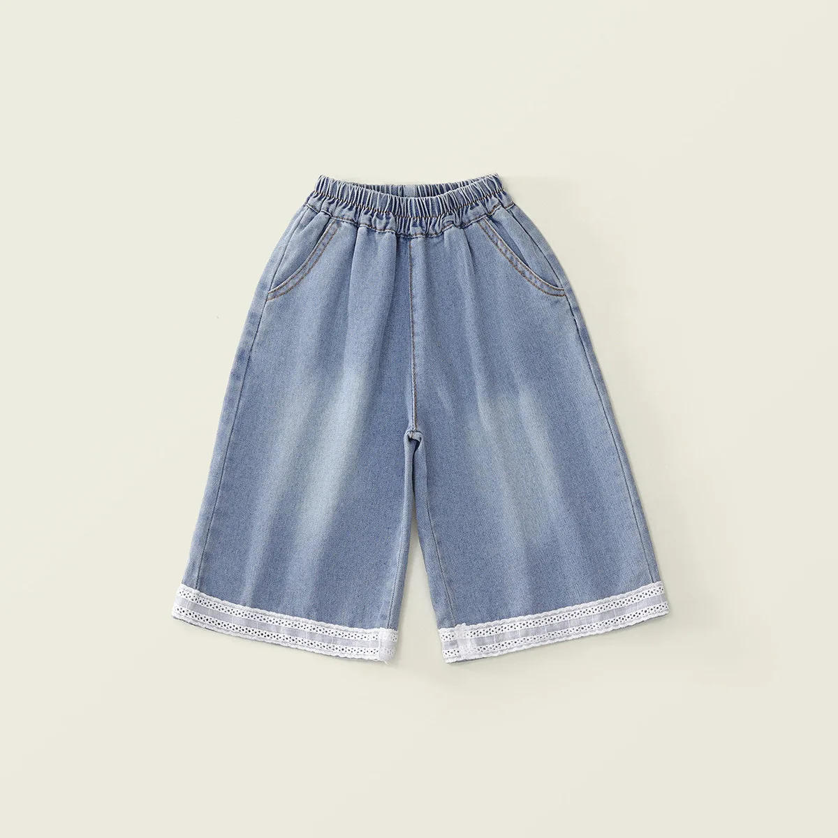 Description Picture 6 of itemGirls' Loose Casual Jeans 2025 Summer New Children's Korean Version Lace and Lace Denim Wide Leg Pants