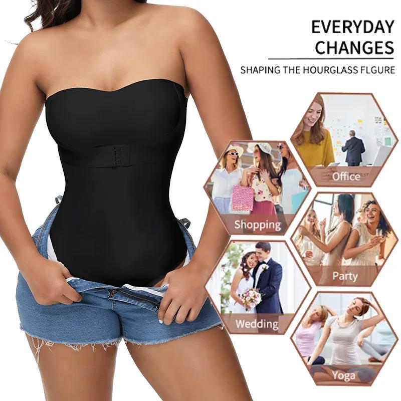 Description Picture 6 of itemS-4XL Removable Strap Bodysuit For Women Tummy Control Shapewear Seamless Sculpt  Front Closure Hipster Sculpt Body Shaper