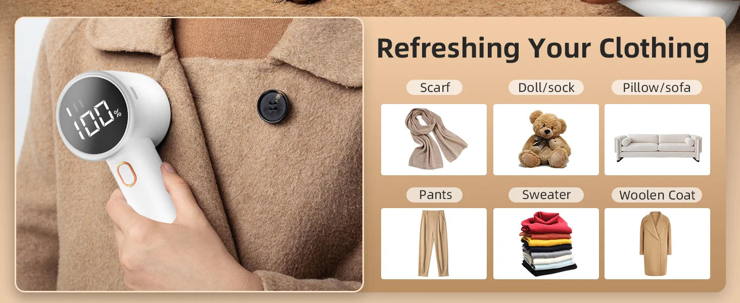 Description Picture 3 of itemFabric shaver rechargeable lint remover electric portable jumper remover LED displayRemoves pilling for clothes furniture sofas