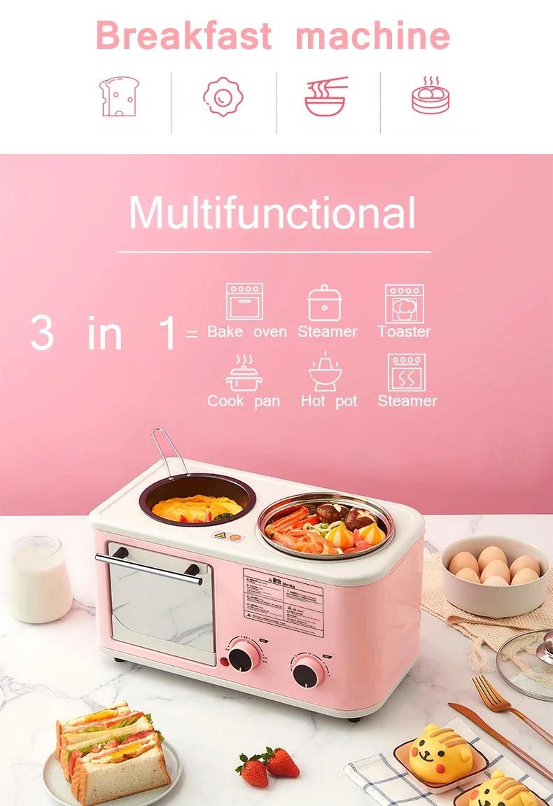 Description Picture 2 of item220V 3 In 1 Electric Breakfast Machine Household Bread Toaster Baking Oven FryIng Pan Hot Pot Boiler Food Steamer