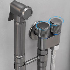 Wall Mounted Toilet Bidet Faucet set Brass Double Use Bidet  Bathroom sprayer Gray High Pressure gun gray