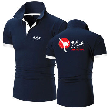 Men WTF World Taekwondo Federation Summer Cotton Quick-Drying Polo Shirt Busines Casual Short-Sleeved Comfortable Breathable Top