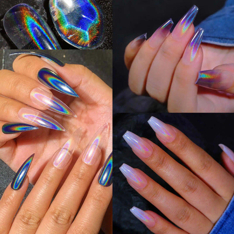 Description Picture 3 of item1 Jar Universal Laser Nail Glitter Holographic Powder Transparent Laser Magic Aurora Mirror Glitter UV Gel Pigment Dust