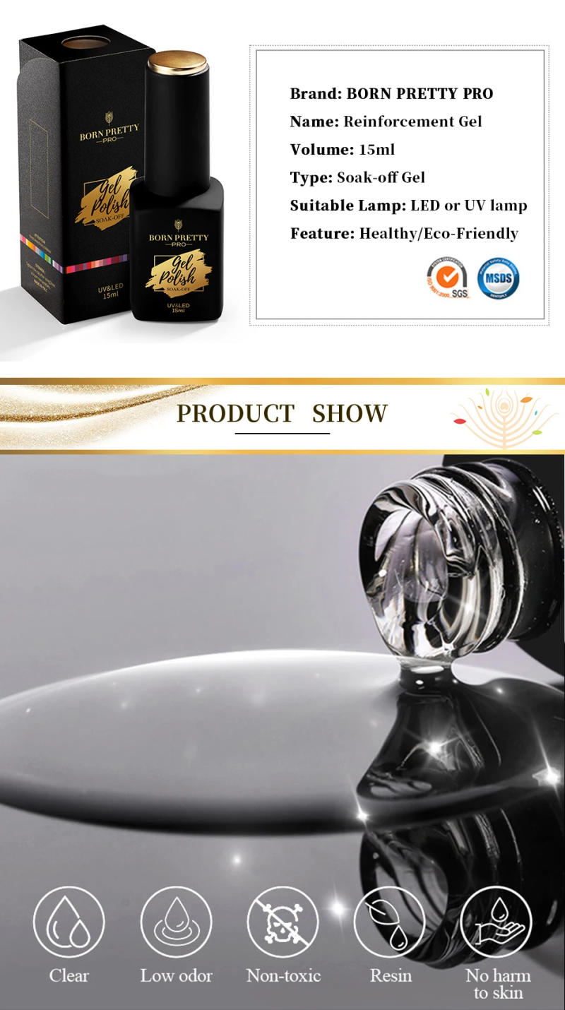 Description Picture 3 of itemBORN PRETTY Pro 15ml Reinforcement Gel Nail Polish Self Leveling Nail Strengthen Base Top Coat Soak Off Nail Art Function Gel