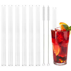6Pcs 200*12mm  Reusable Glass Straws Eco-friendly Drinking Straws for Smoothie Milkshakes Tea Juice Cocktail Straw with Brush