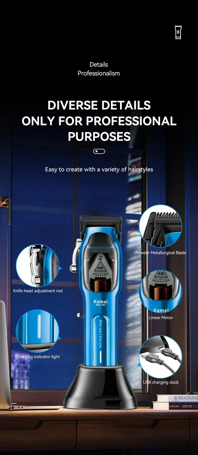 Description Picture 5 of itemOriginal Kemei Professional Cordless Hair Clipper For Men Adjustable Electric Hair Trimmer Beard Haircut Rechargeable Machine